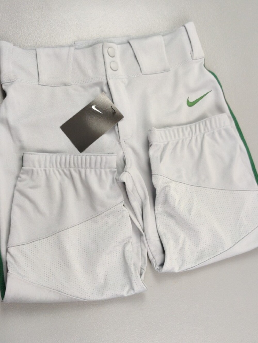 Nike White Baseball Pants with Green Side Stripe - Picture 3 of 8